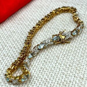 ✨ Vintage Sterling Silver & Gold-Plated Blue Gemstone Bracelet